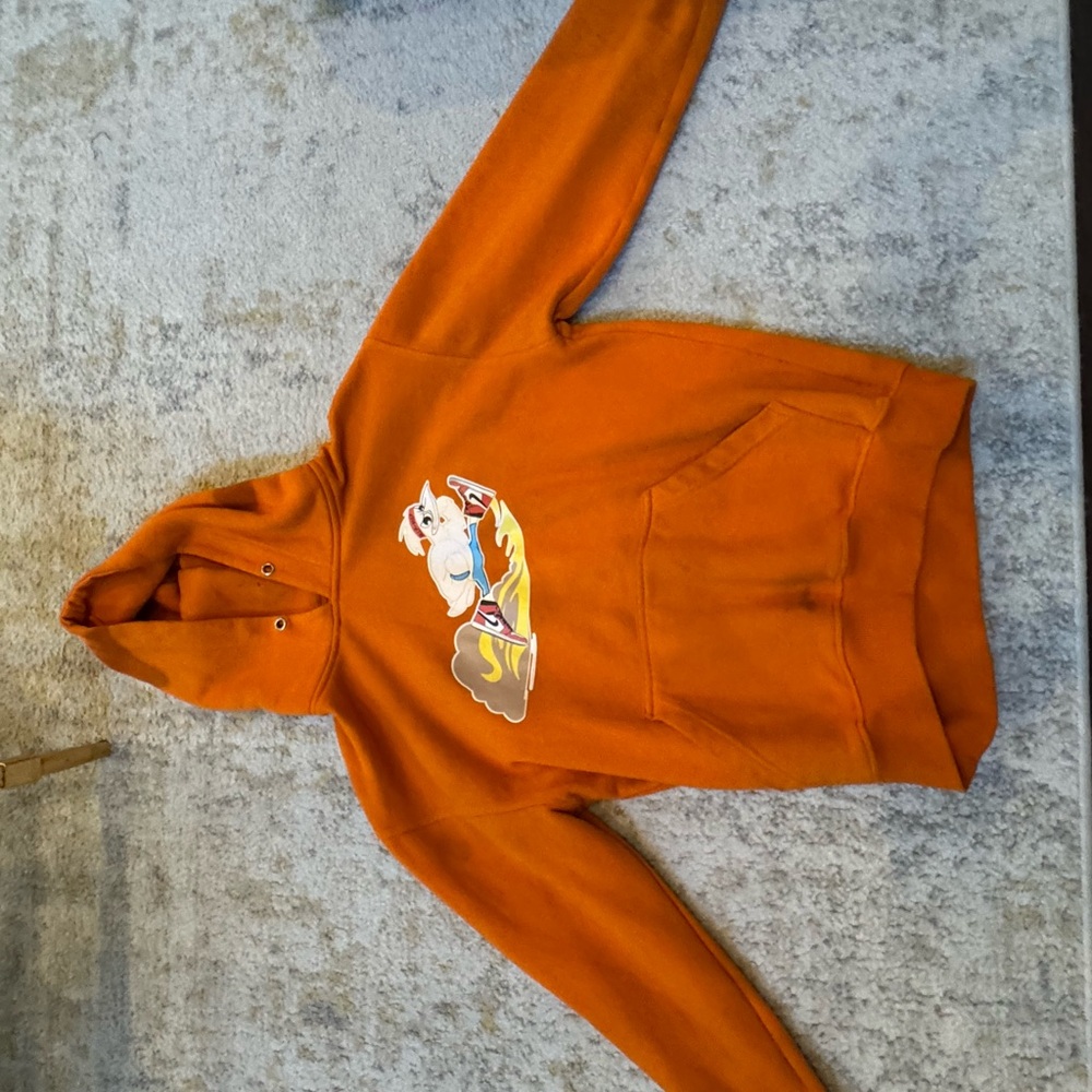 Bright Orange Hoodie with Cartoon Design